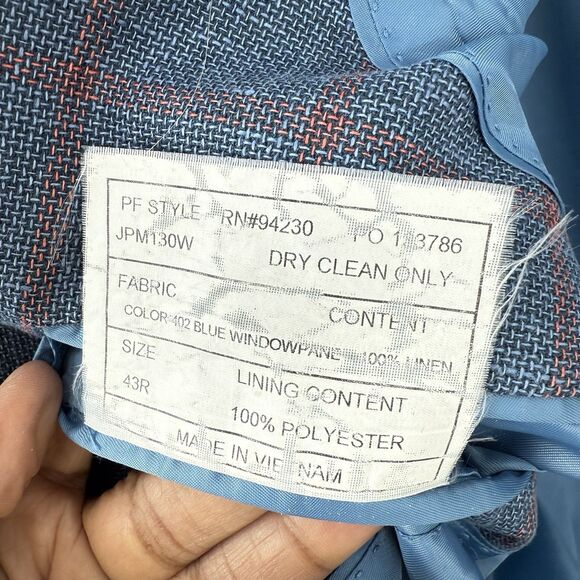 Paul Fredrick Linen Blazer Sport Coat Mens Size 43R Blue Plaid Jacket - Picture 9 of 16